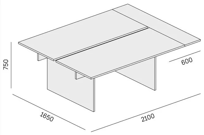 Biurko DOUBLE SOLID + 1x rozszerzenie blatu, 2100 x 1650 x 743 mm, naturalny dąb