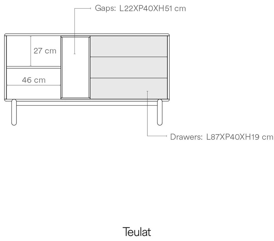 Ciemnoszara niska komoda 137x76 cm Corvo – Teulat