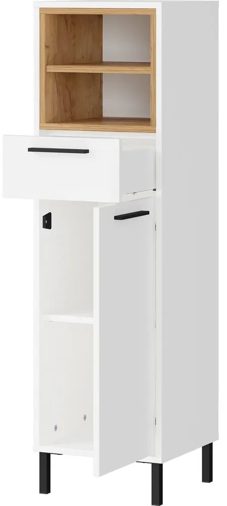 Biała wysoka szafka łazienkowa w dekorze dębu 34x118 cm Loria – Germania