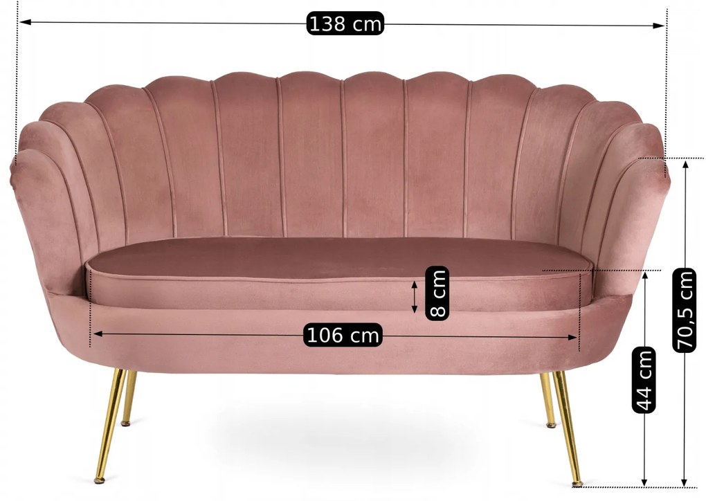 Sofa ZENDAYA Dwuosobowa Różowa Muszelka Glamour do Salonu