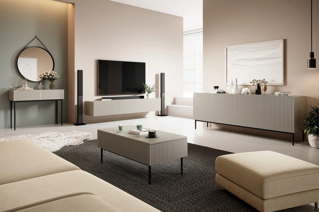 Szafka RTV Nicole 200 cm wisząca z szufladą - kaszmir mat