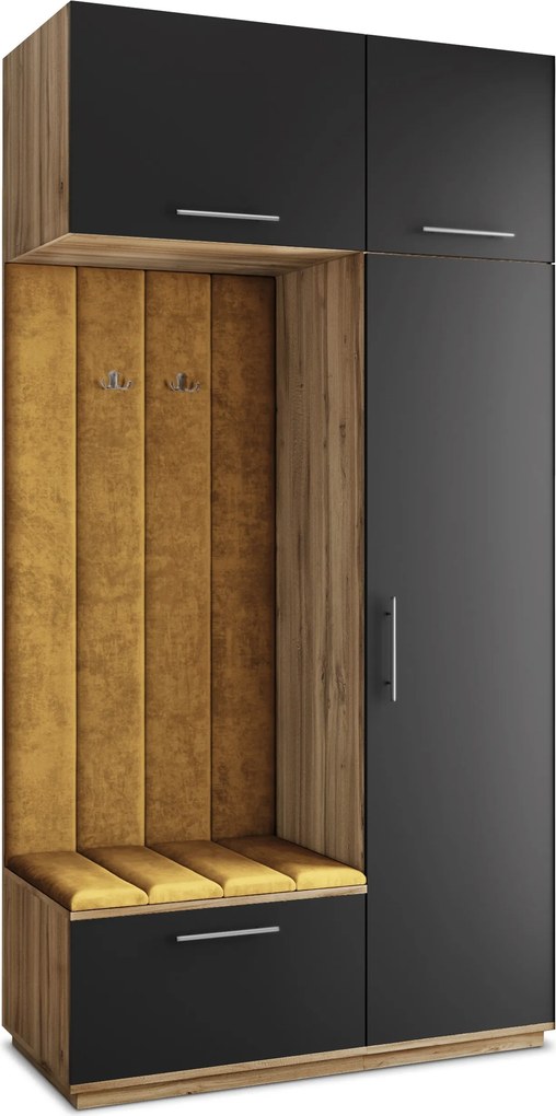 Masseno Garderoba REMA 120/240/60 cm Nowoczesna Szafa do Przedpokoju Dąb wotan, MONOLITH 48 (Żółty)