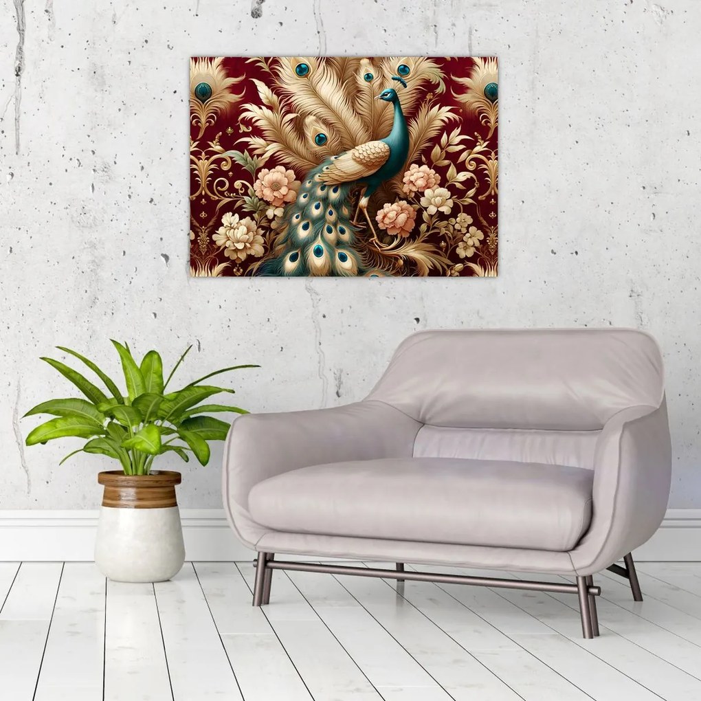 Obraz na szkle – Elegancki paw (70x50 cm)