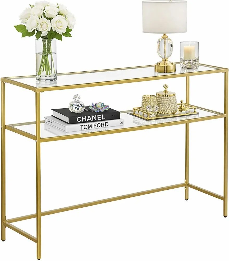 Złota konsola salonowa szklana z półką P1-T88