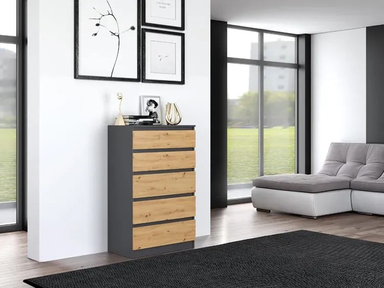 Industrialna Komoda Z Szufladami Antracyt + Dąb Artisan D5-Z60