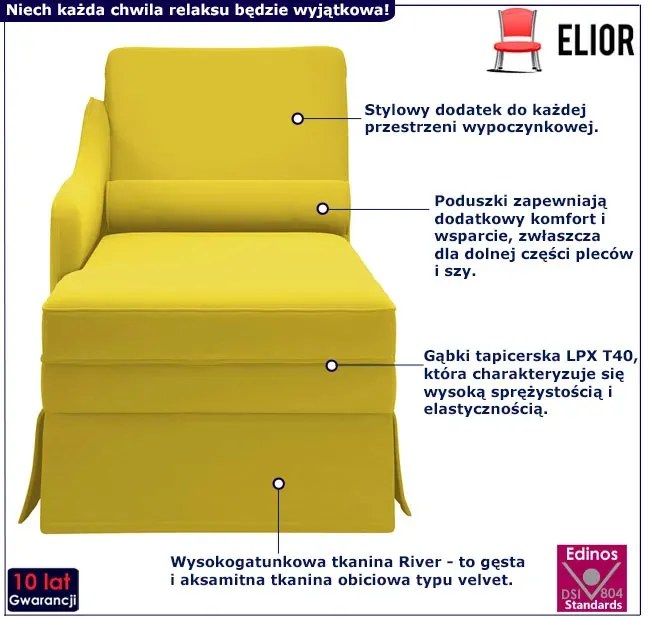 Żółty aksamitny szezlong z podłokietnikiem K1-L59