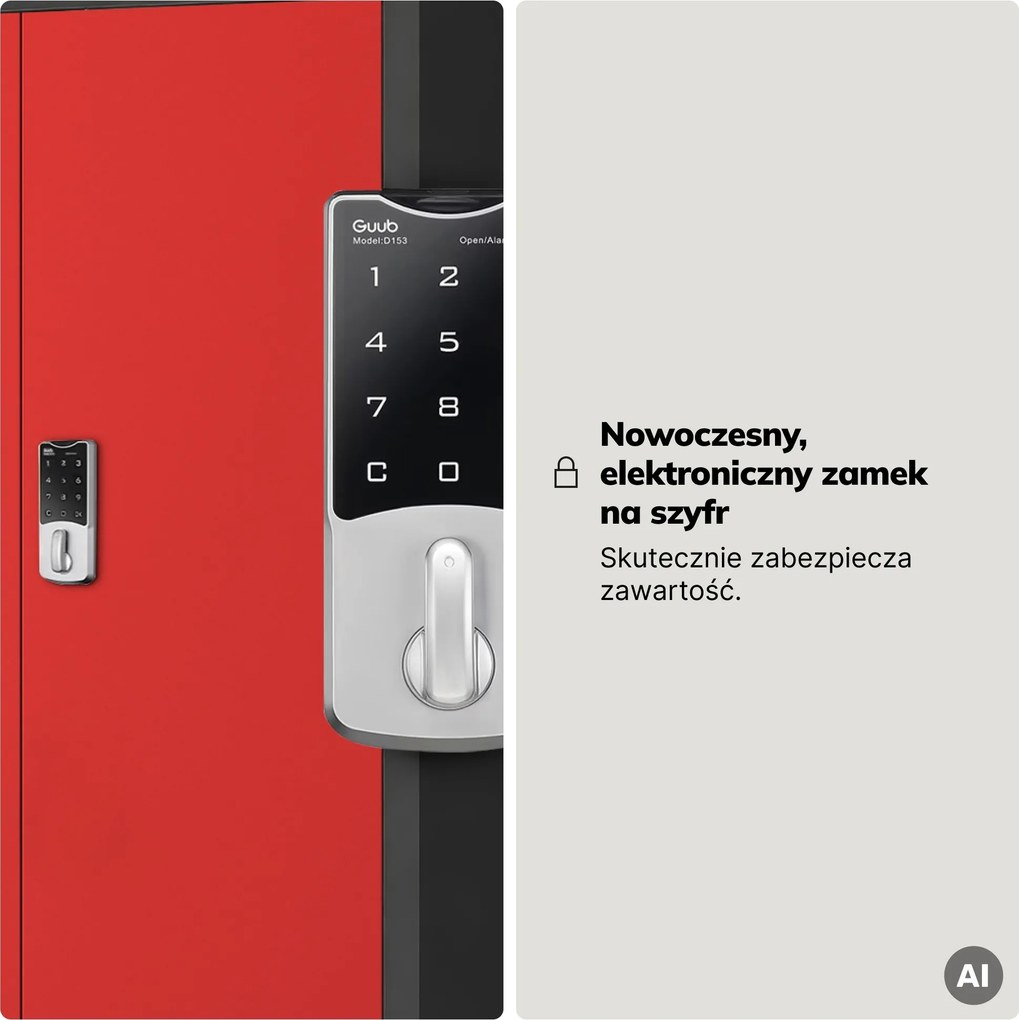 Szafa biurowa metalowa z zamkiem na szyfr antracytowo-czerwona, 900x1850x400 mm: DANIEL