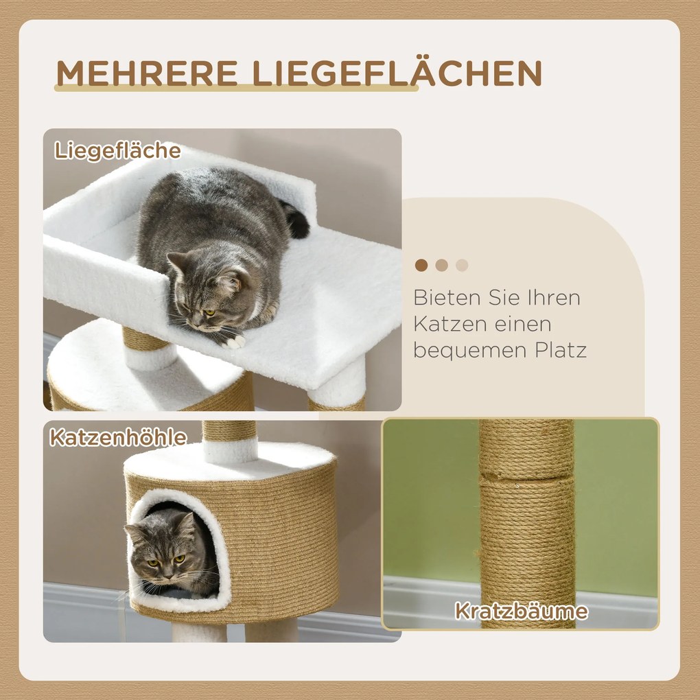 PawHut Drapak dla kotów z domem dla kota, 1 domem dla kota, 1 powierzchnią do leżenia, 70 cm x 49 cm x 79 cm, Naturalny + Biały