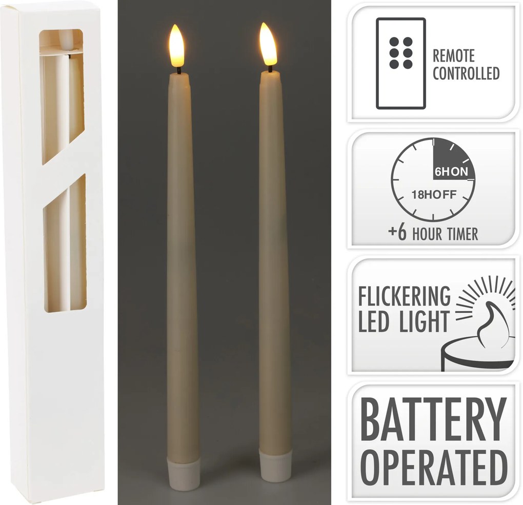 Woskowane świece stołowe z LED, 27 cm