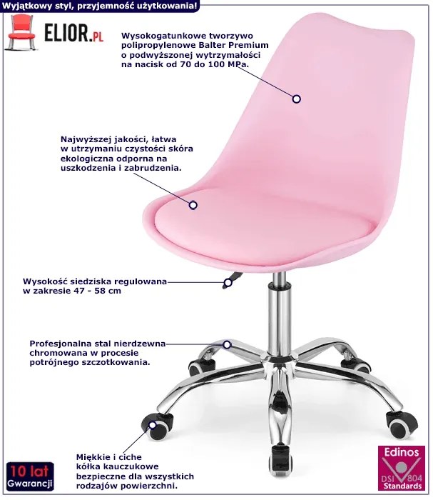 Dziecięce różowe obrotowe krzesło do biurka S7-R03
