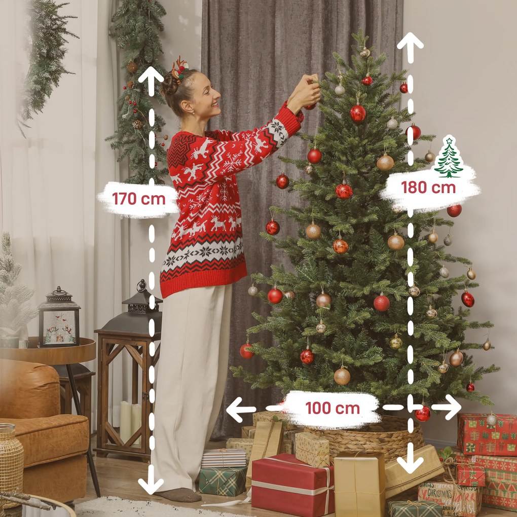 HOMCOM Sztuczna choinka z realistycznymi gałęziami, jodła, metalowy stojak, łatwy montaż, zielona | Aosom PL