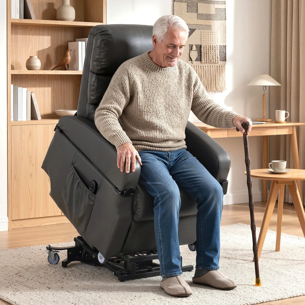 HOMCOM Fotel telewizyjny z funkcją wspomagania wstawania, elektryczny fotel relaksacyjny z pilotem, podnóżkiem, funkcją leżenia, ciemnoszary | Aosom PL