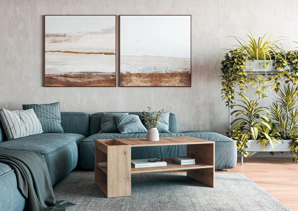 Prostokątna ława z dodatkowymi półkami dąb artisan 100/55/42 MURCIA