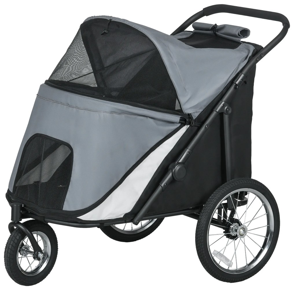 Outsunny Wózek dla Psa Składany Otwierany Daszek Poduszka Szary Czarny | Aosom PL