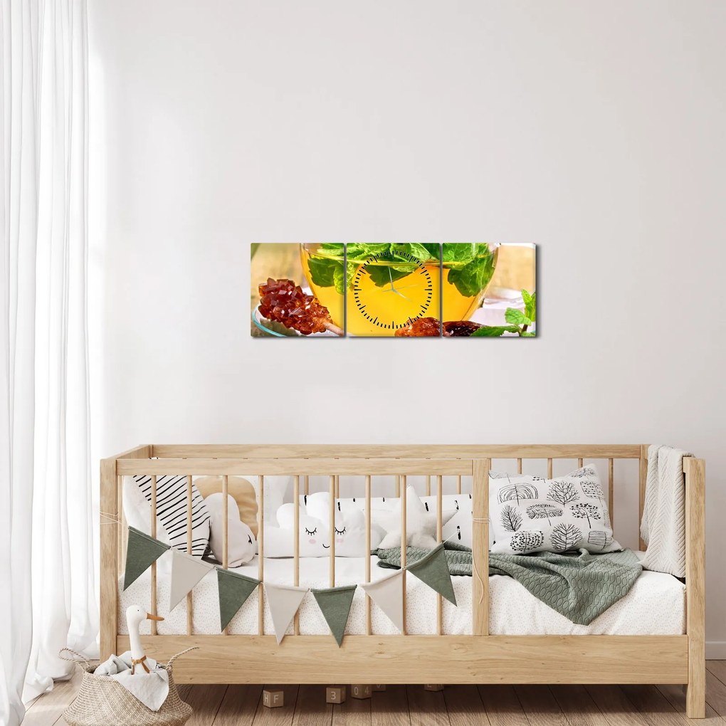Obraz - Herbata (z zegarem) (90x30 cm)
