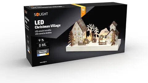 Solight LED wioska świąteczna, 34 x 17 cm, drewno, 4 diody LED, 2x AA