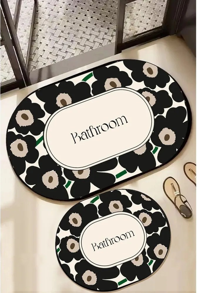 Czarno-beżowe dywaniki łazienkowe zestaw 2 szt. 60x100 cm Oweld – Foutastic