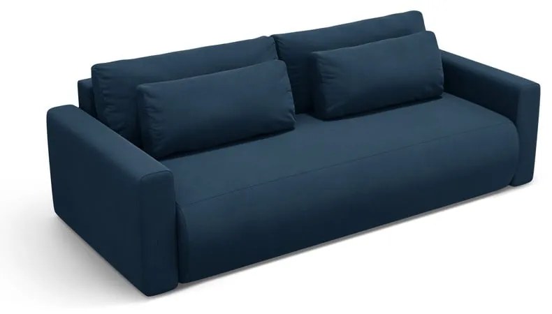 Ciemnoniebieska aksamitna rozkładana sofa ze schowkiem 238 cm Belfast – Cosmopolitan Design