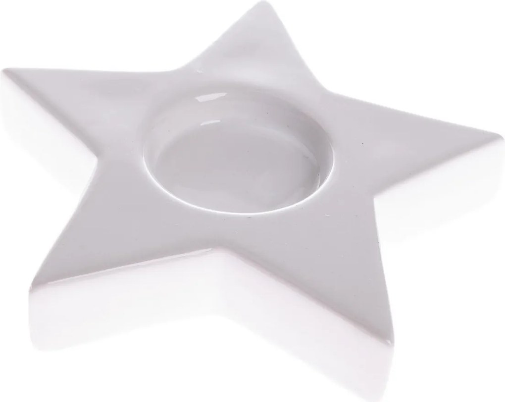 Świąteczny świecznik ceramiczny na świeczkę dopogrzewaczy Astre biały, 11,5 x 11,5 cm