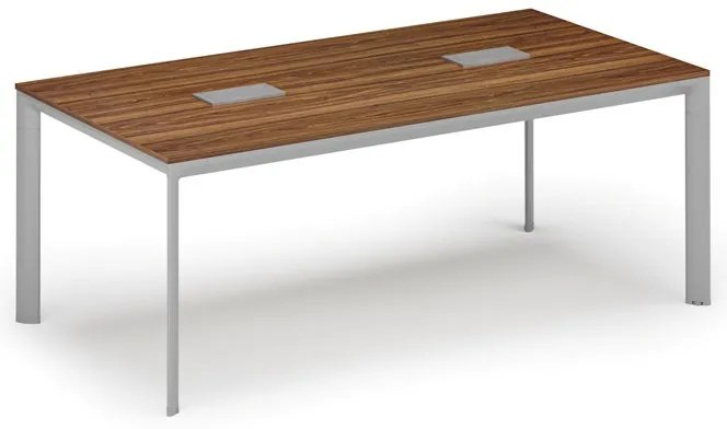 Stół konferencyjny PRIMO INVITATION, 200x100 cm, orzech + 2x port blatowy TYP VI, srebrny