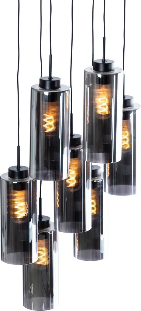 Lampa wisząca art deco czarna z przydymionym szkłem 7-świateł - Laura