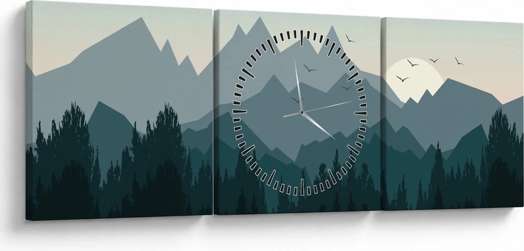 Obraz - Góry oczami grafika (z zegarem) (90x30 cm)