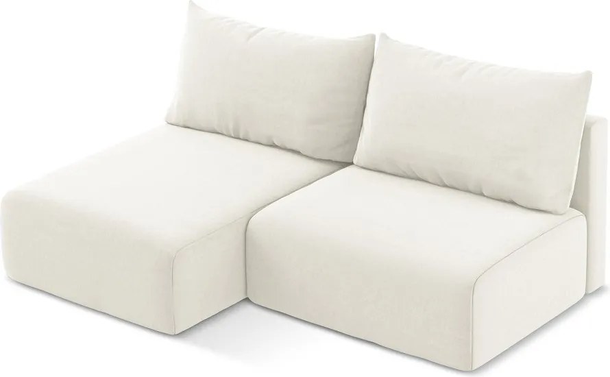 Kremowy aksamitny rozkładany narożnik ze schowkiem (lewostronny/z szezlongiem) Kalena – Makamii