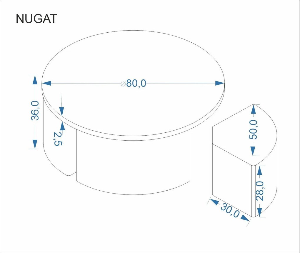 Okrągła ława + 4 pufy Nugat Halmar, trawertyn