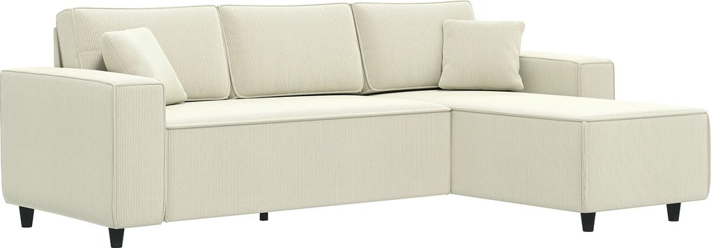 HOMCOM Narożnik 3-osobowy z Modułem Chaise Longue, Sofa do Salonu z Pokryciem Sztruksowym, 2 Dodatkowe Poduszki, Sofa Wypoczynkowa, Kremowy
