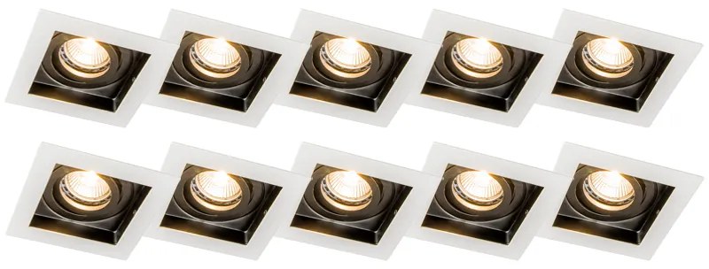 Zestaw 10 wpuszczanych reflektorów biały & czarny - Carree