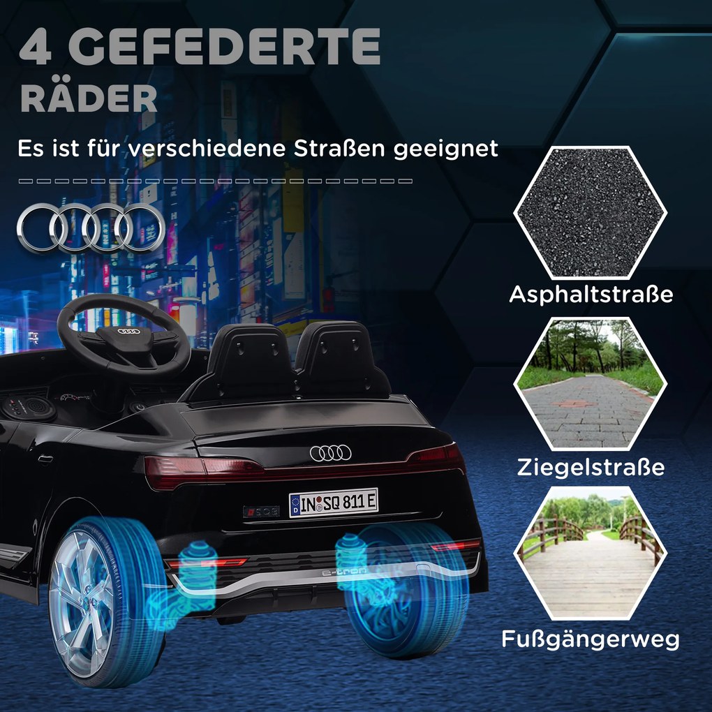 AIYAPLAY Elektryczny samochód dziecięcy, 12V Audi Q8, 3-5 km/h, pilot, reflektory, muzyka, Czarny
