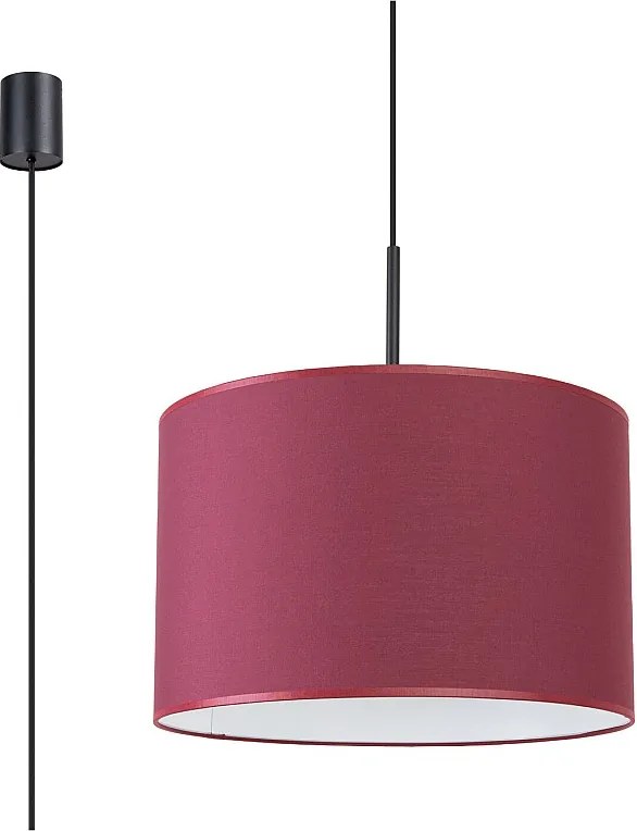 Lampa wisząca minimalistyczny Nevia, tkanina/PVC - 1 źródło - L.40 x H.137 cm - burgund/czarny