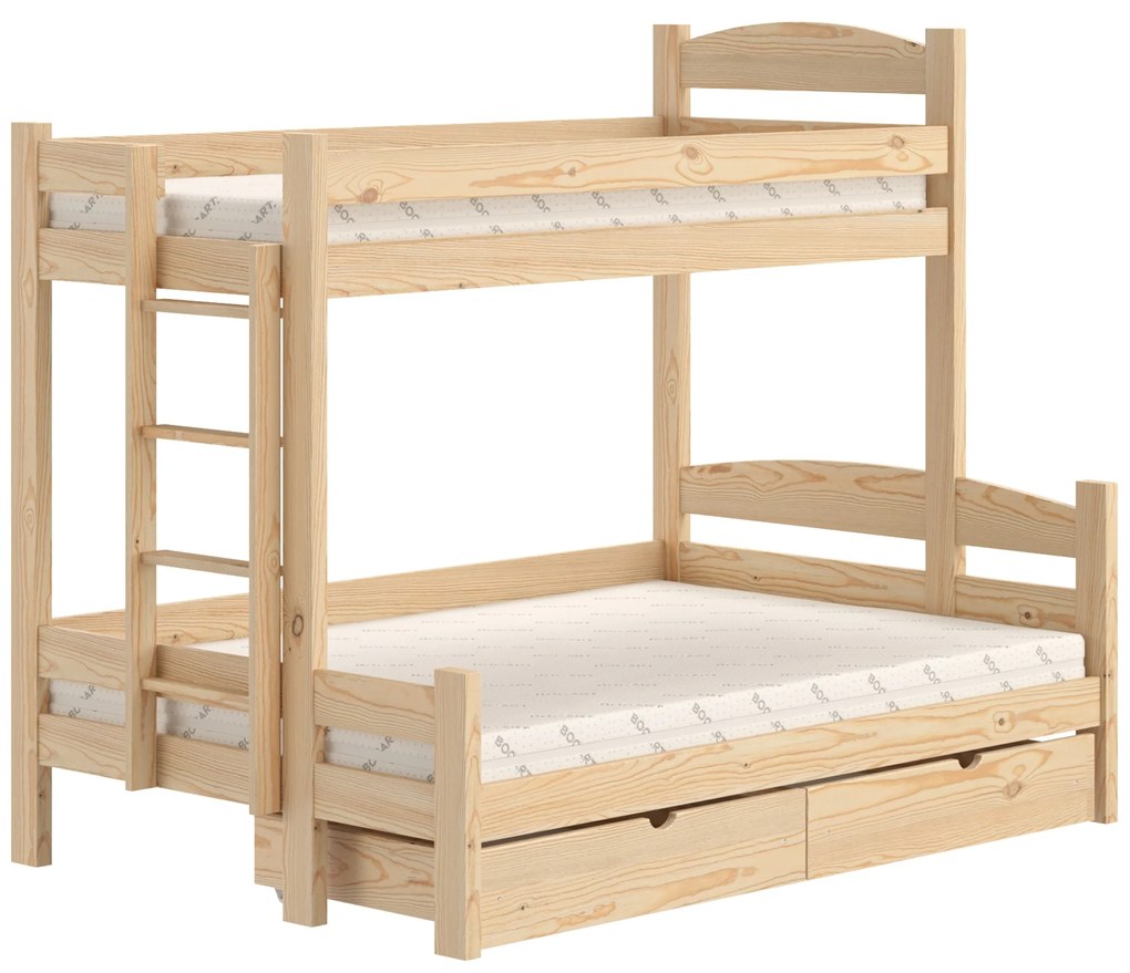 Łóżko piętrowe Lovic 90x200/120x200 z szufladami lewostronne - sosna
