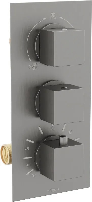 Mexen Cube termostatyczna bateria wannowo-prysznicowa 3-wyjściowa,  gun gray szczotkowany - 77503-66