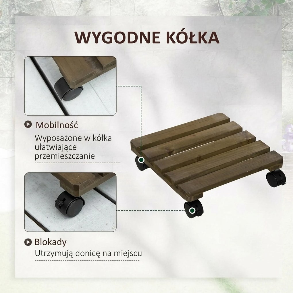 Outsunny zestaw 2 przenośnych stojaków na rośliny z litego drewna na kółkach z hamulcami idealne do domu i ogrodu Brązowy i Czarny | Aosom PL