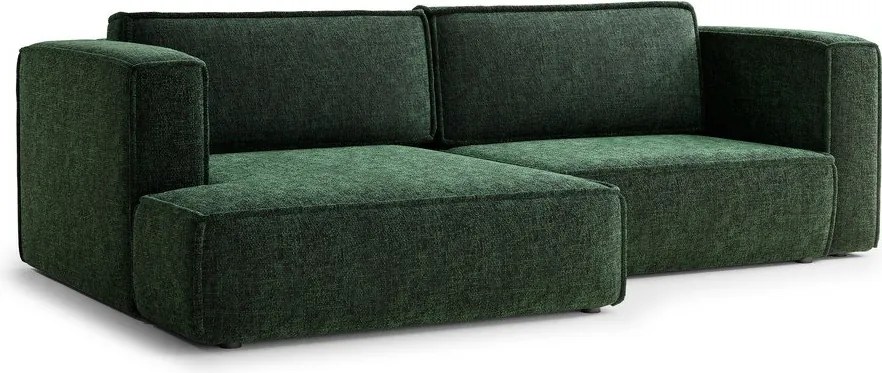 Ciemnozielony rozkładany/ze schowkiem narożnik z tkaniny szenilowej (lewostronny/z szezlongiem) Velto – Maison de Rêve
