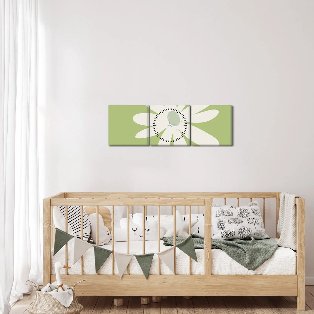 Obraz - Hipisi, zielone kwiaty N⁰2 (z zegarem) (90x30 cm)
