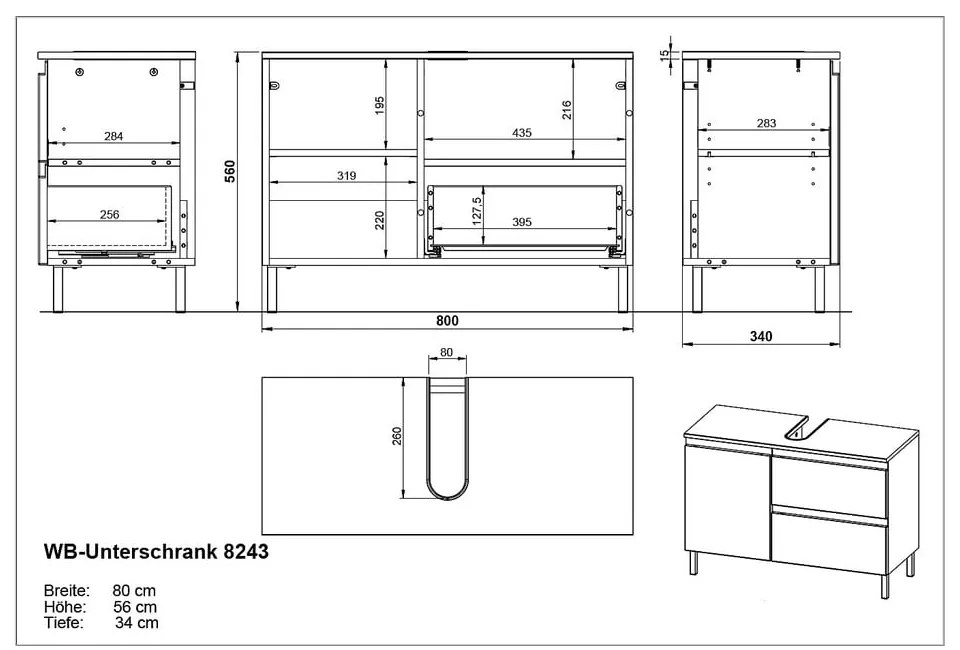 Ciemnoszara szafka pod umywalkę w dekorze dębu 80x56 cm Salinas – Germania