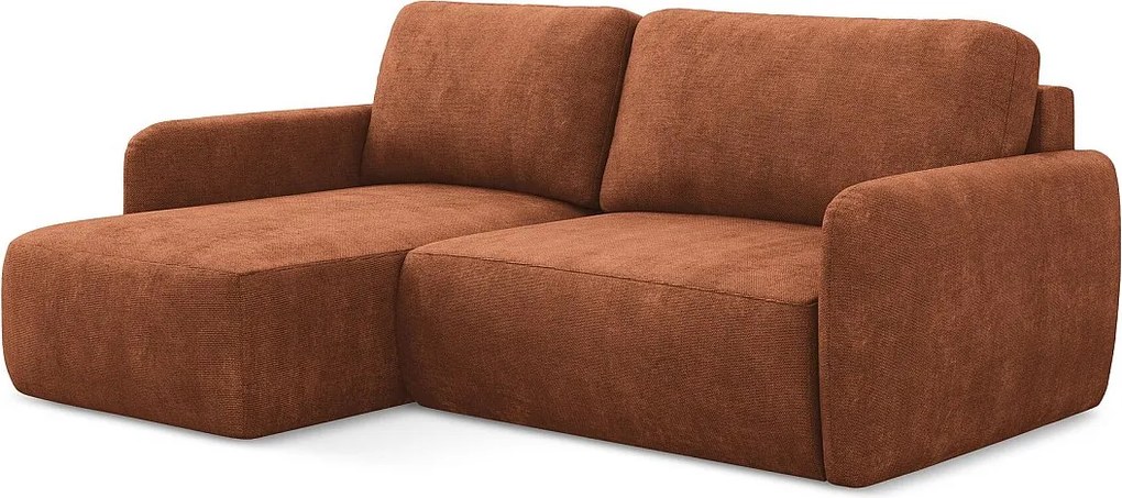 Narożnik lewostronny z funkcją spania - z tkaniny szenilowej - terakota - LILO