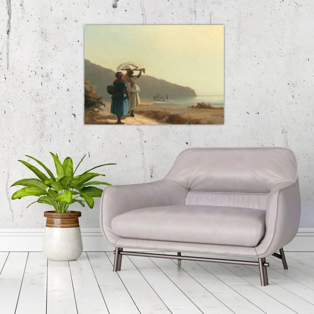 Obraz na szkle - Camille Pissarro, Two Women Chatting by the Sea, St. Thomas, reprodukcje (70x50 cm)