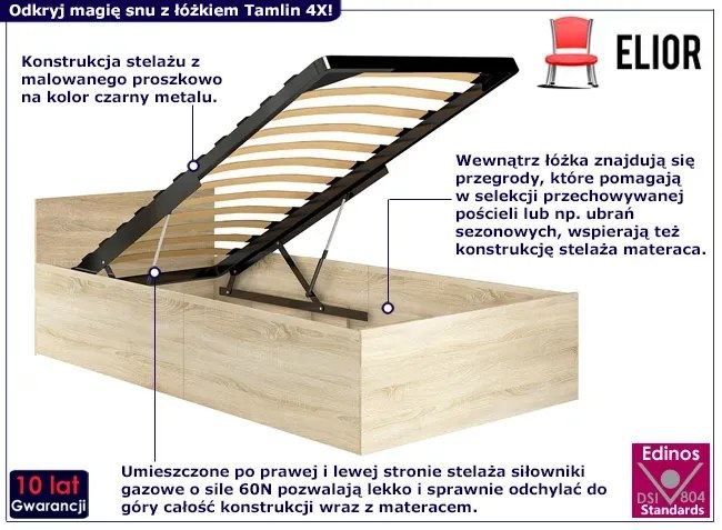 Łóżko z podnoszonym stelażem 90x200 dąb sonoma Cortez 12X