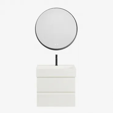 Zestaw Wiszących Mebli Łazienkowych Z Drewna I Forniru Jesionowego Zintegrowany Z Umywalką Ona Biała & - Sklum