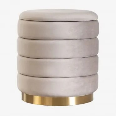 Pufa Okrągła Ø40 Cm Z Pojemnikiem, Welur Bradford Jasny Szary Taupe - Sklum