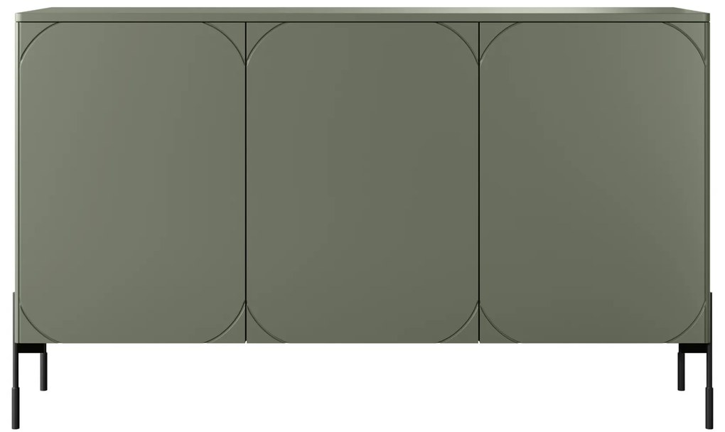 Komoda trzydrzwiowa Sonatia na metalowych nogach 150 cm - oliwka