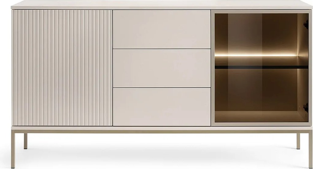 Nowoczesna komoda szeroka z szufladami i frezowanym frontem 154×83×39 cm, w kolorze Kaszmir / Złoty