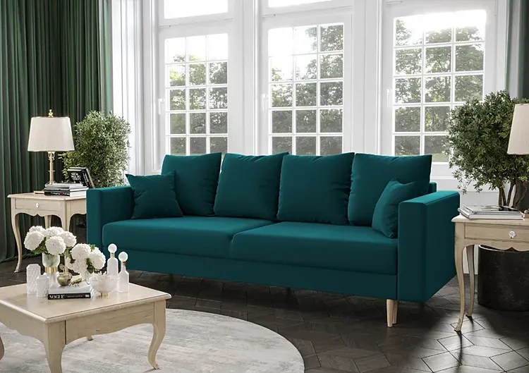 Turkusowa rozkładana sofa z funkcją spania H1-N47