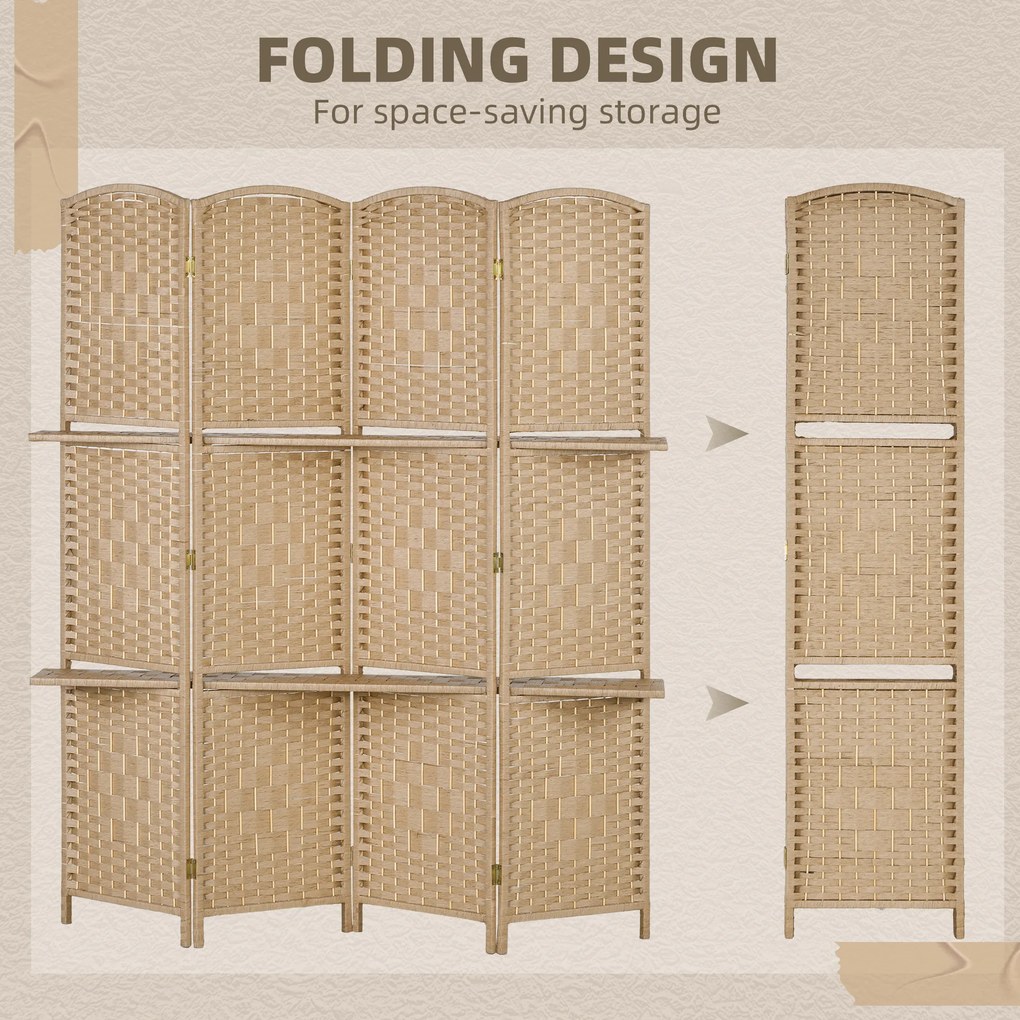 HOMCOM 4-częściowy parawan, 160 x 170 cm, składana przegroda z 2 półkami | Aosom PL