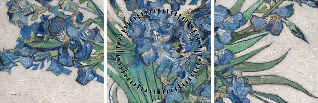 Obraz - Vincent van Gogh, Irises, reprodukcje (z zegarem) (90x30 cm)
