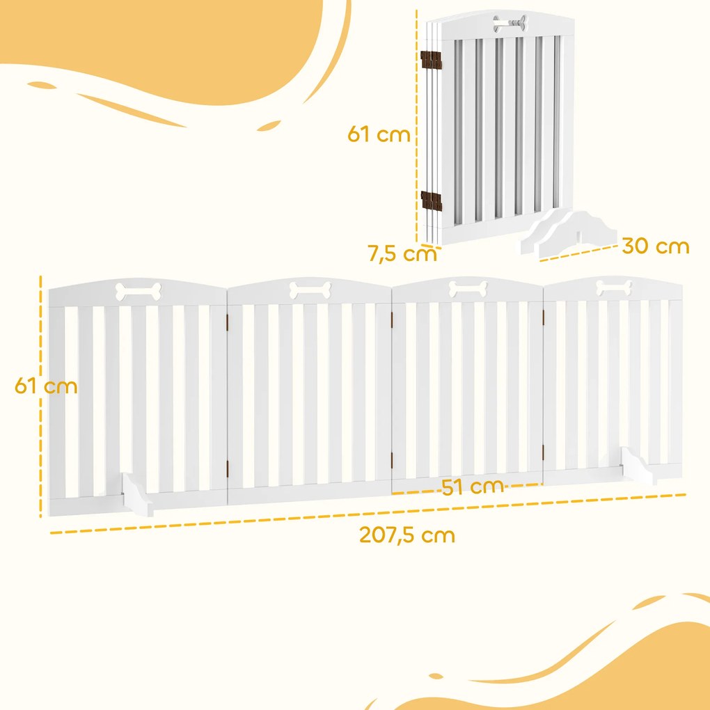PawHut Wolnostojący płotek dla psów z podporami, dla przedpokoju, korytarza, schodów, 207,5x30x61 cm, Biały