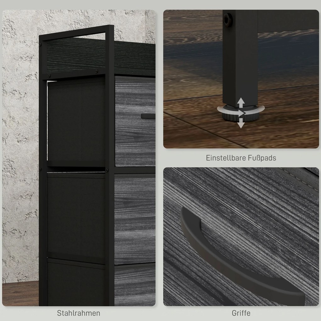 HOMCOM Komoda, sideboard, 4 tkaninowe szuflady, industrialny design, 60x29x85 cm, czarny | Aosom PL